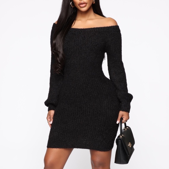 NWT Small Off Shoulder Mini Dress fuzzy black S
Long Sleeve Bella Cozy Stretch - Picture 1 of 7